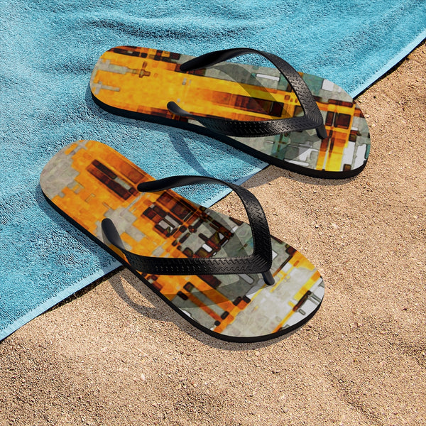 Unisex Flip-Flops with Ochre Urbanity Artwork